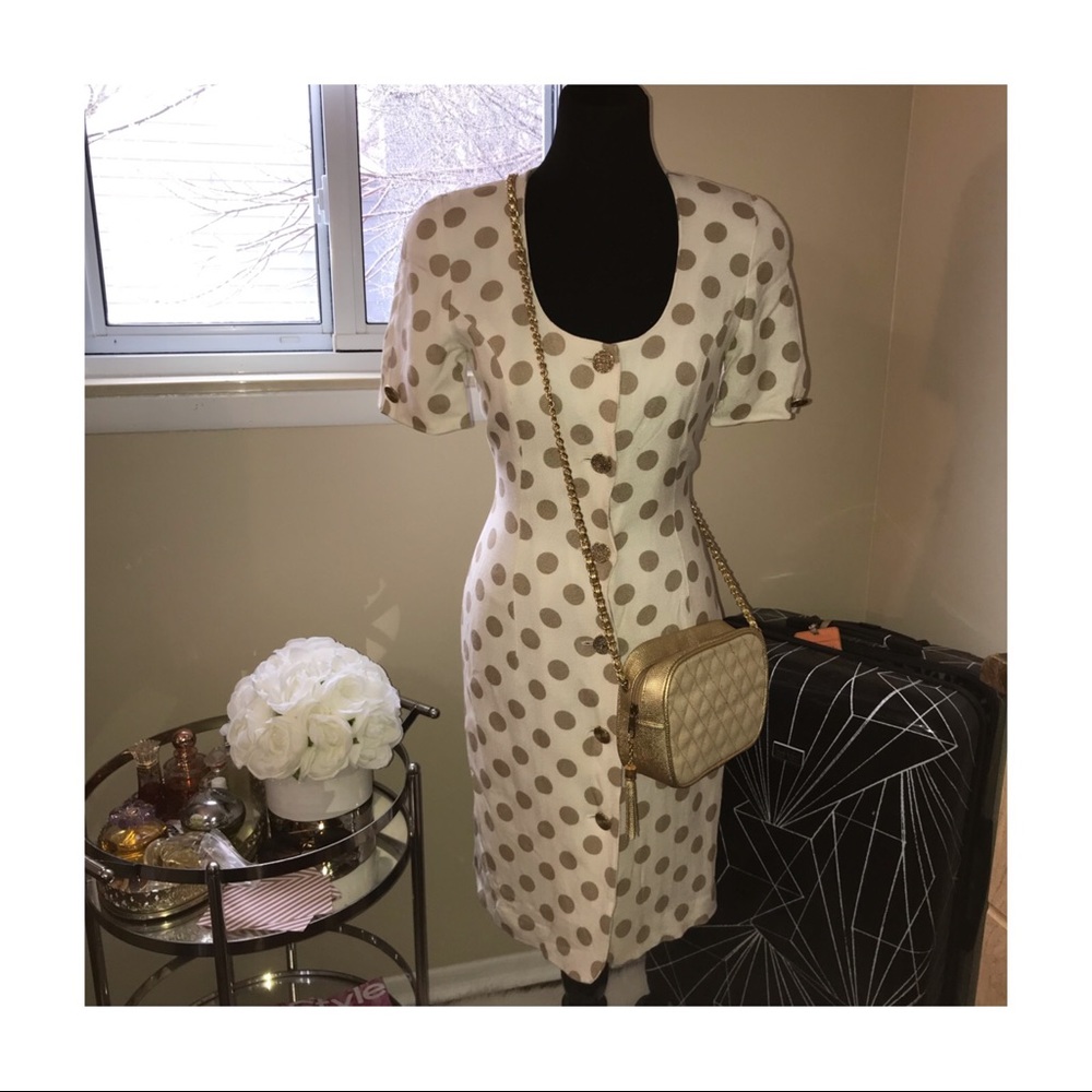 Vintage Cream and Tan Polka Dot Dress